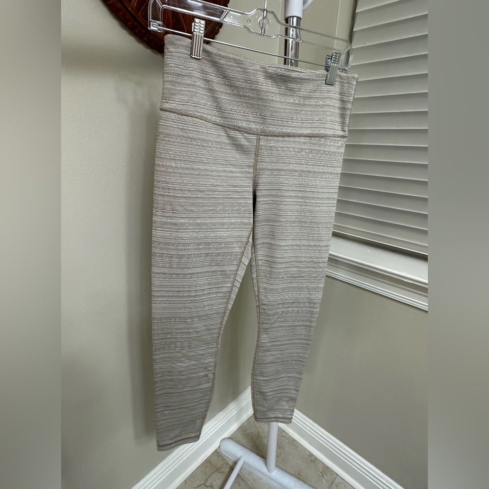Athleta Taupe Striped Leggings,  Medium